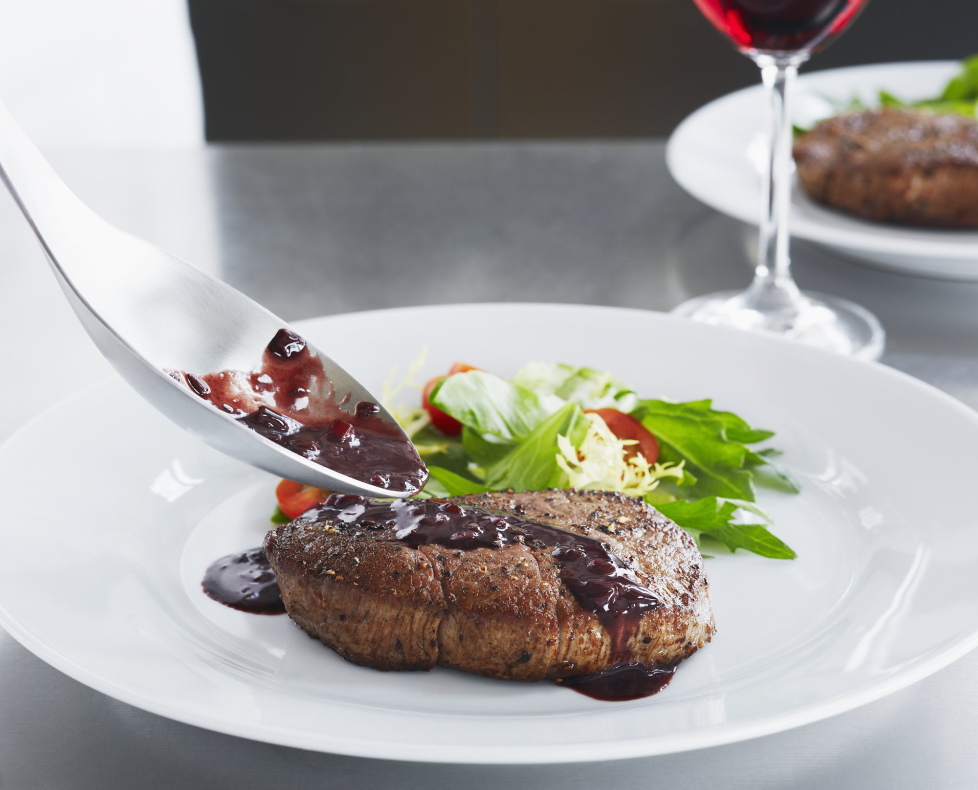 Seared Salt & Spice Crusted Filet Mignon with Red Wine Glaze