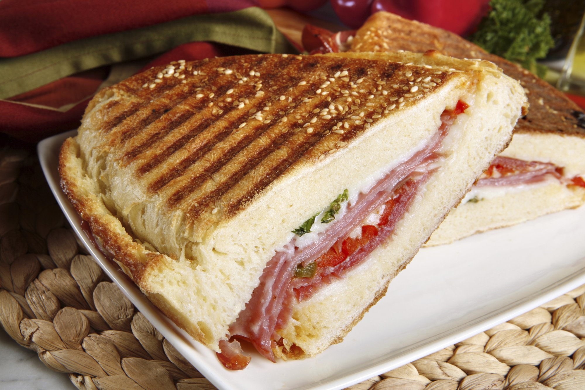 Prosciutto, Swiss and Egg Panini with Arugula and Tomato